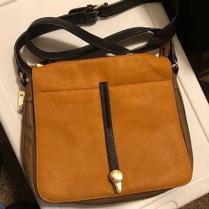 Brown black and gold satchel